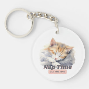 Adorable “Nap Time All the Time” Cat Key Ring