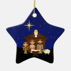 Adorable Nativity Scene Christmas Star Ornament