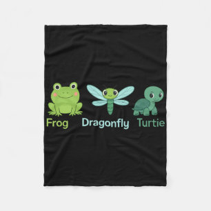 Adorable Nature Frog Dragonfly Turtle Design  Fleece Blanket
