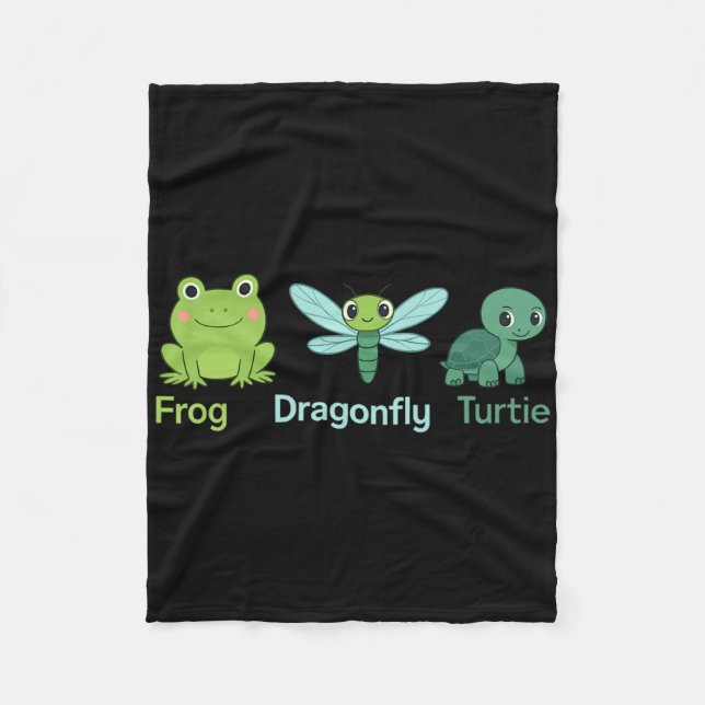 Adorable Nature Frog Dragonfly Turtle Design  Fleece Blanket (Front)