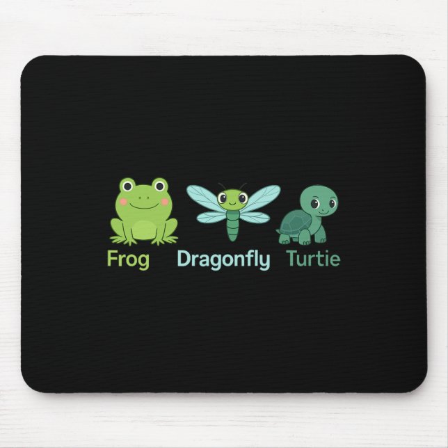 Adorable Nature Frog Dragonfly Turtle Design  Mouse Pad (Front)