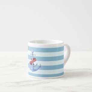 Adorable Nautical Anchor Light Blue  Stripes Espresso Cup