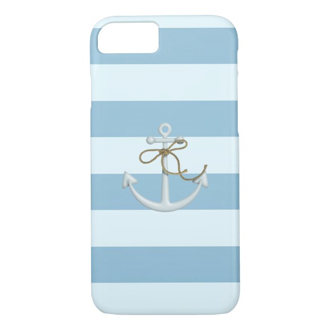 Adorable Nautical Anchor on Light Blue  Stripes Case-Mate iPhone Case (Back)