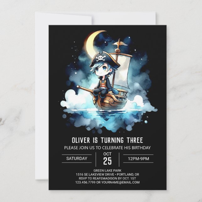 Adorable Nautical Pirate Birthday Invitation (Front)