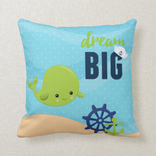 Adorable nautical whale cushion