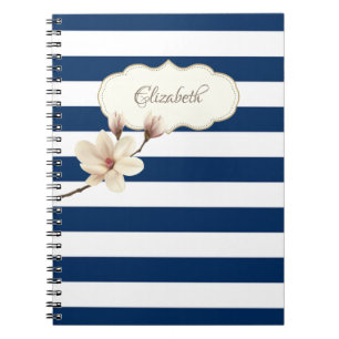 Adorable Navy Blue stripses,Magnolia ,Personalised Notebook
