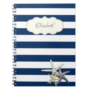 Adorable Navy Blue stripses,Starfish ,Personalised Notebook
