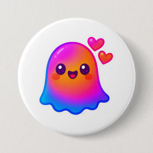 Adorable Neon Kawaii Ghost with Gradient Glow and 7.5 Cm Round Badge