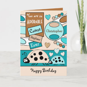 Adorable nephew ladybugs special boy cream blue card
