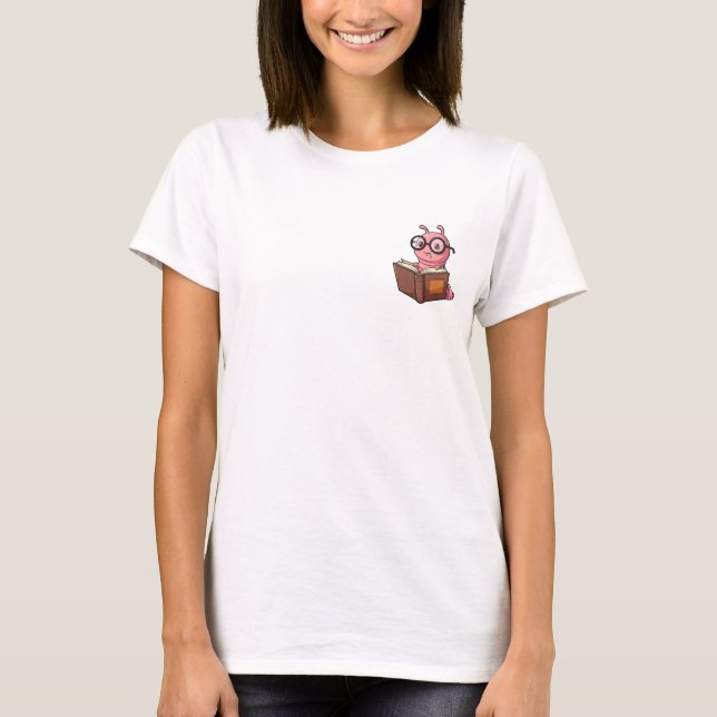 Adorable Nerdy Pink Bookworm Reading T-Shirt (Front)