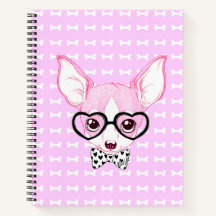 Adorable Nerdy Puppy Pink Notebook by Mei Yu