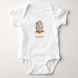 Adorable neutral body suit with a bird hatching baby bodysuit