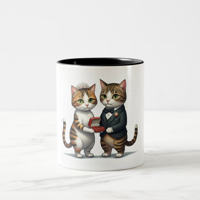 Adorable Newlywed Cats Two-Tone Coffee Mug (Center)
