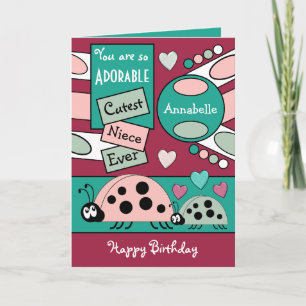 Adorable niece ladybugs special girl green pink card