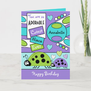 Adorable niece ladybugs special girl purple green card