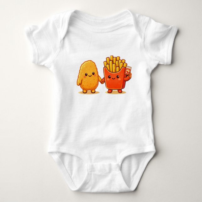 Adorable Nugget & Fries Cartoon Baby Bodysuit (Front)