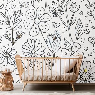 Adorable Nursery Flowers and Hearts Colouring Desi Wallpaper