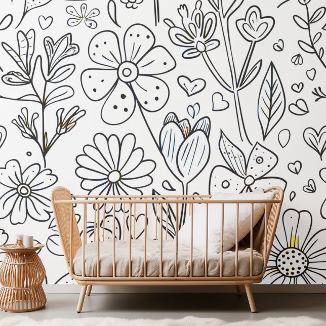 Adorable Nursery Flowers and Hearts Colouring Desi Wallpaper (Creator Uploaded)