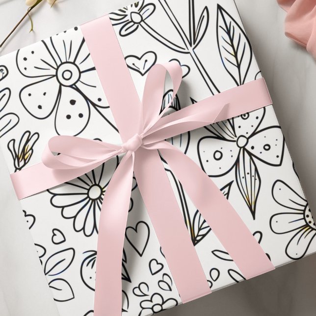 Adorable Nursery Flowers and Hearts Colouring Wrapping Paper (Creator Uploaded)