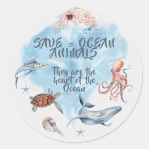 Adorable Ocean Animals Description Classic Round Sticker