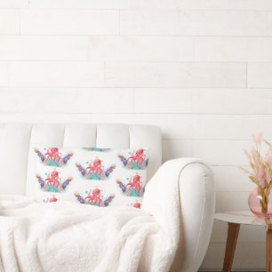 Adorable Ocean Octopus & Colourful Seashells Lumbar Cushion