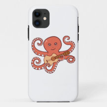 Adorable Octopus Playing Acoustic Guitar Cartoon