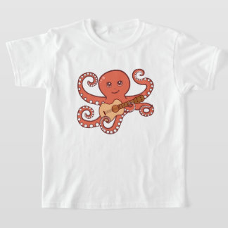 Adorable Octopus Playing Acoustic Guitar Cartoon T-Shirt