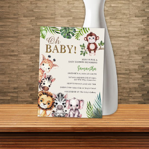 Adorable Oh Baby Jungle Safari Animals Baby Shower Invitation