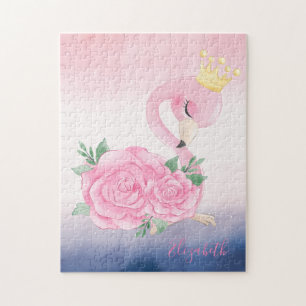 Adorable Ombre Colourful Cute Flamingo Jigsaw Puzzle