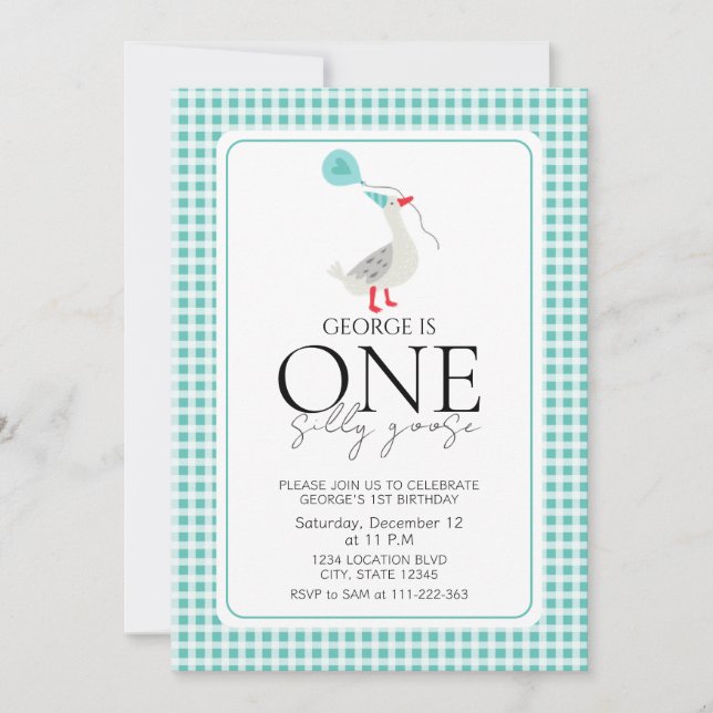 Adorable One Silly Goose Birthday Invitation (Front)