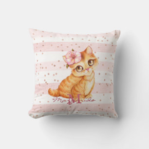 Adorable Orange Baby Cat Illustration Girl Nursery Cushion