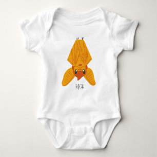 Adorable Orange Bat Monogram Name Baby Bodysuit