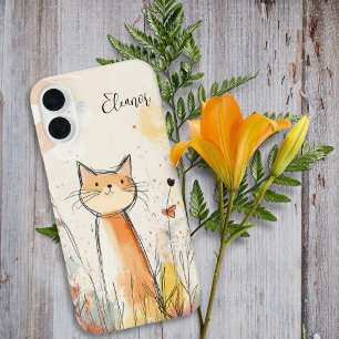 Adorable Orange Cat Illustration Personalised iPhone 16 Plus Case