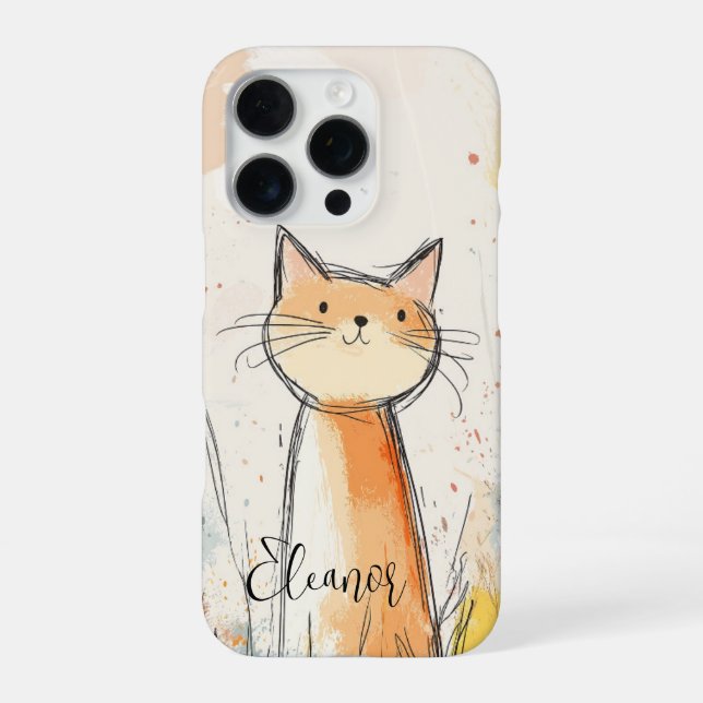 Adorable Orange Cat Illustration Personalised iPhone Case (Back)