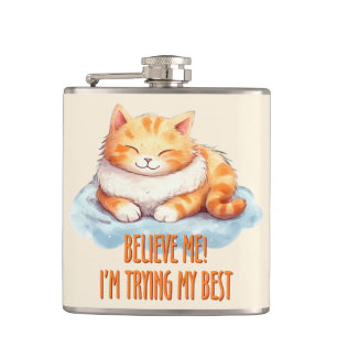 Adorable Orange Tabby Cat- I'm Trying My Best Hip Flask