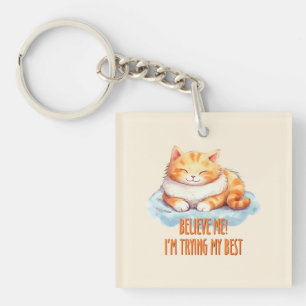 Adorable Orange Tabby Cat- I'm Trying My Best Key Ring