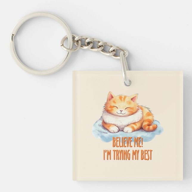 Adorable Orange Tabby Cat- I'm Trying My Best Key Ring (Front)