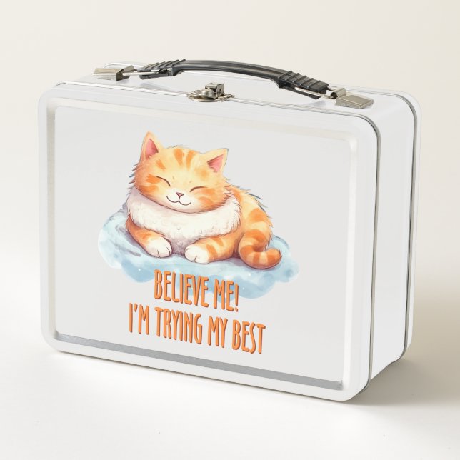 Adorable Orange Tabby Cat- I'm Trying My Best Metal Lunch Box (Front)