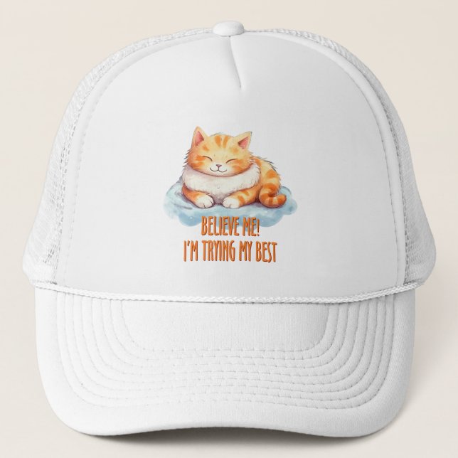 Adorable Orange Tabby Cat- I'm Trying My Best Trucker Hat (Front)
