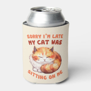 Adorable Orange Tabby Cat- Sorry I'm Late Can Cooler