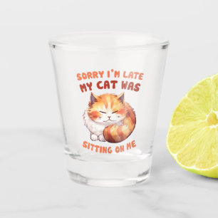 Adorable Orange Tabby Cat- Sorry I'm Late Shot Glass