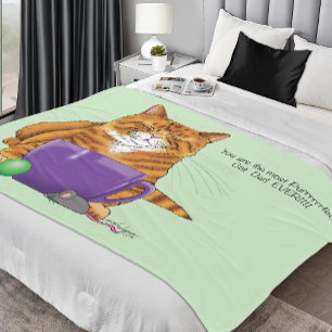 Adorable Orange Tabby Green Father’s Day Purple Fleece Blanket