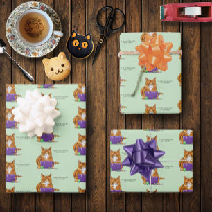 Adorable Orange Tabby Green Father’s Day Purple  Wrapping Paper Sheet