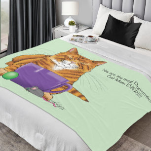 Adorable Orange Tabby Green Mother’s Day Purple Fleece Blanket