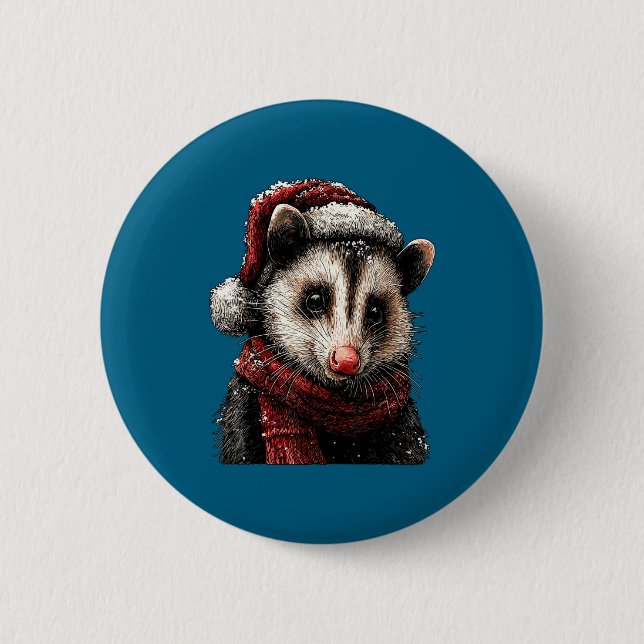Adorable Ossum In Santa Hat Snowy Winter Christmas 6 Cm Round Badge (Front)