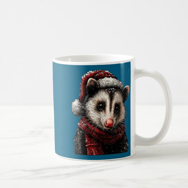 Adorable Ossum In Santa Hat Snowy Winter Christmas Coffee Mug (Right)