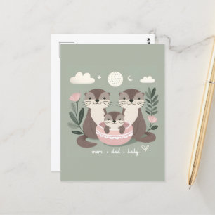 Adorable Otter Boho Mum Dad and Baby Postcard