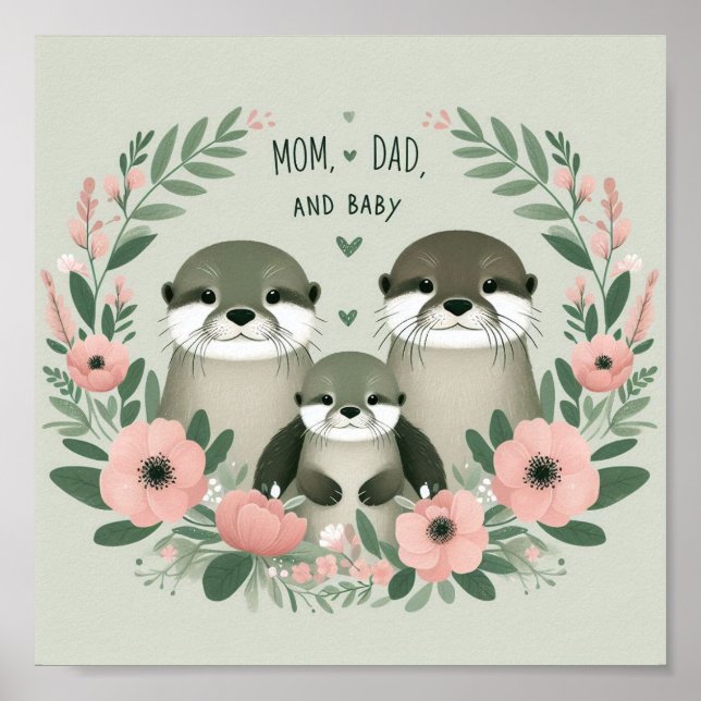 Adorable Otter Boho Mum Dad and Baby Poster (Front)