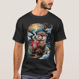 Adorable Otter Drink Hot Chocolate Coffee Winter C T-Shirt