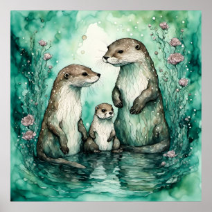 Adorable Otter Family With Baby Otter Poster